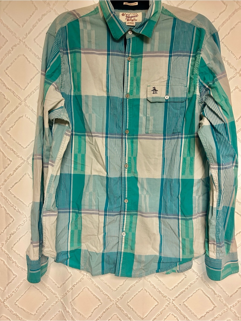 Original Penguin Teal & Light Blue Plaid Shirt